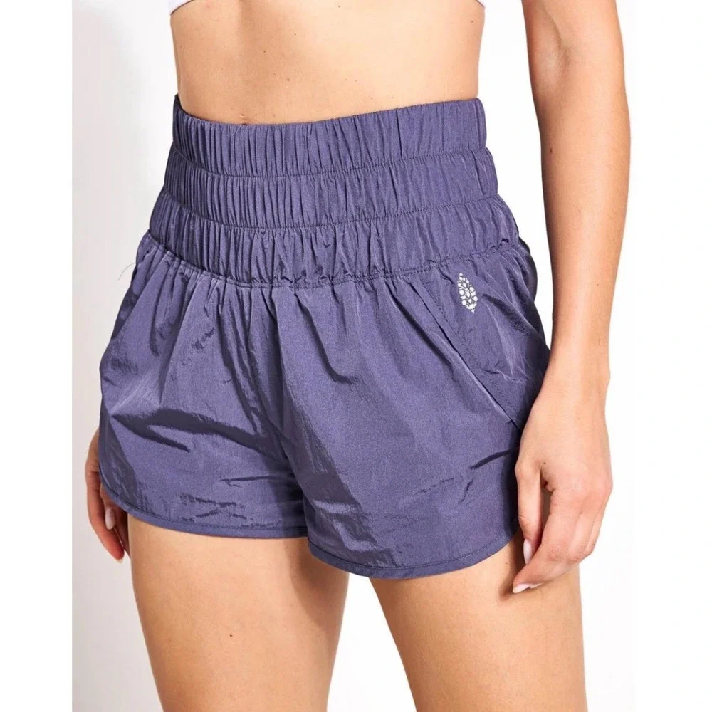 Free People The Way Home Shorts Small Purple Smocked High Rise Lightweight Gym